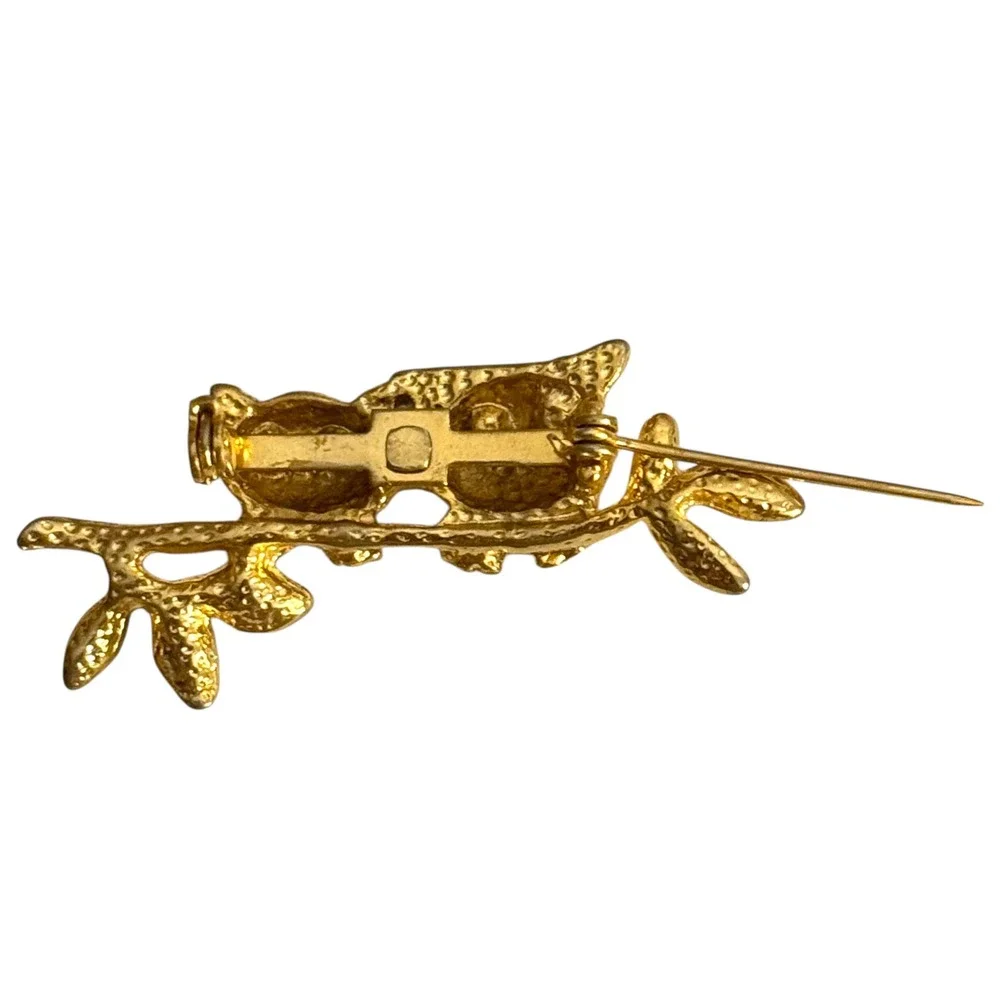 Vintage Twin Owls on Branch Brooch Unsigned Owl Pin Cottagecore 1960s‎
